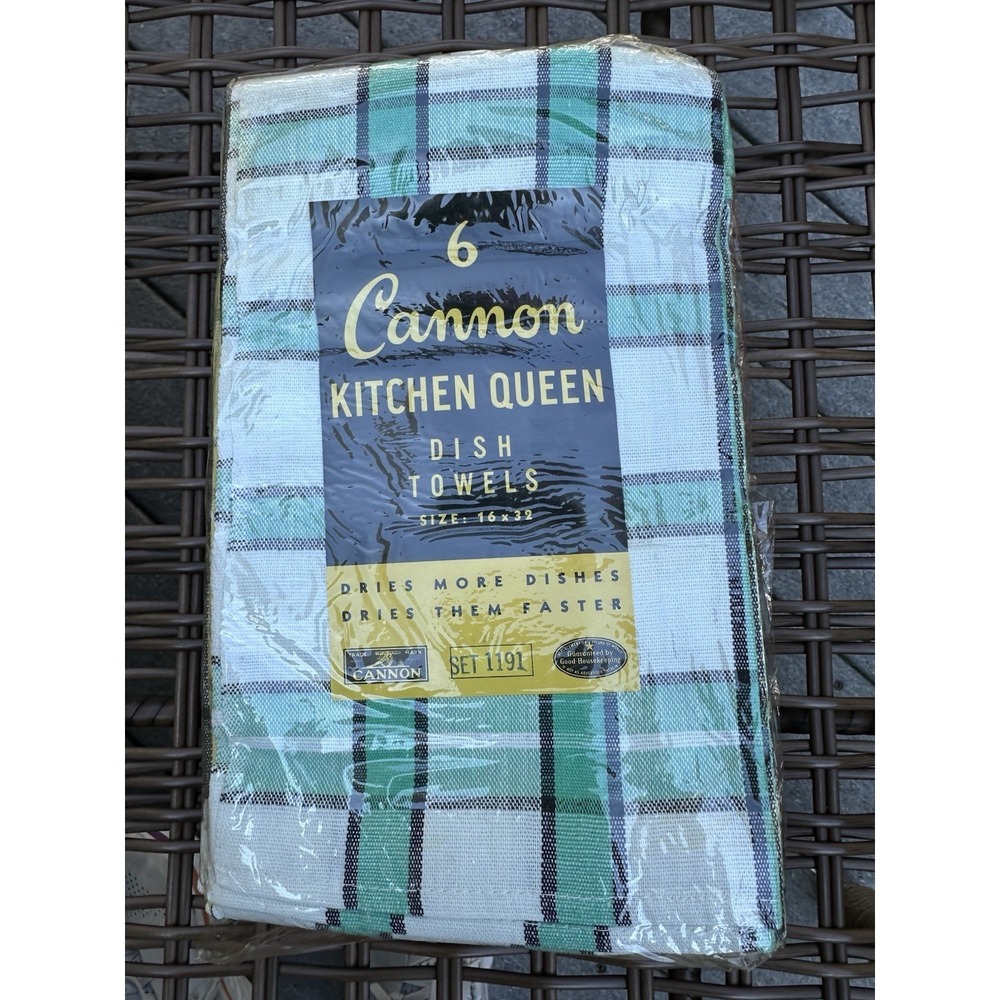 Vintage 70's Cannon Kitchen Towels Set of 6 Checker Board Pattern NEW